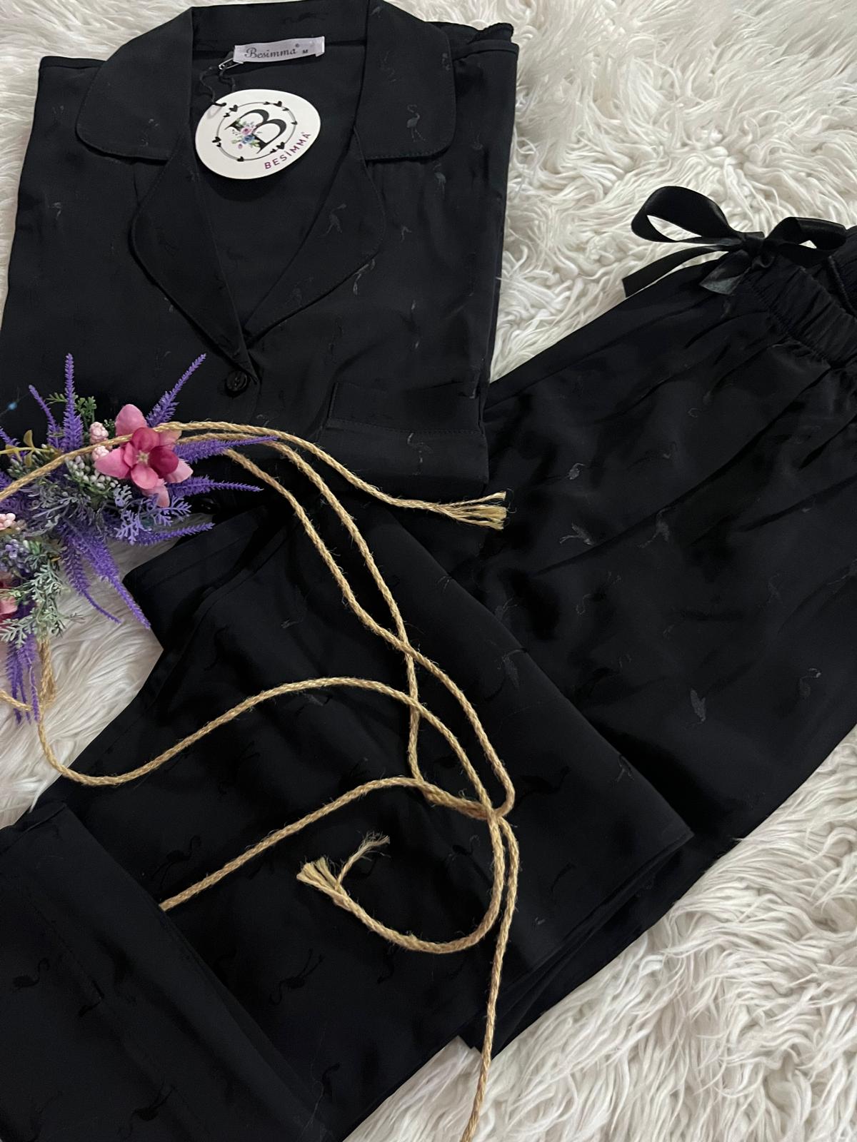 Pyjamaset- Nachtkleding- Flamingo Print Zwart