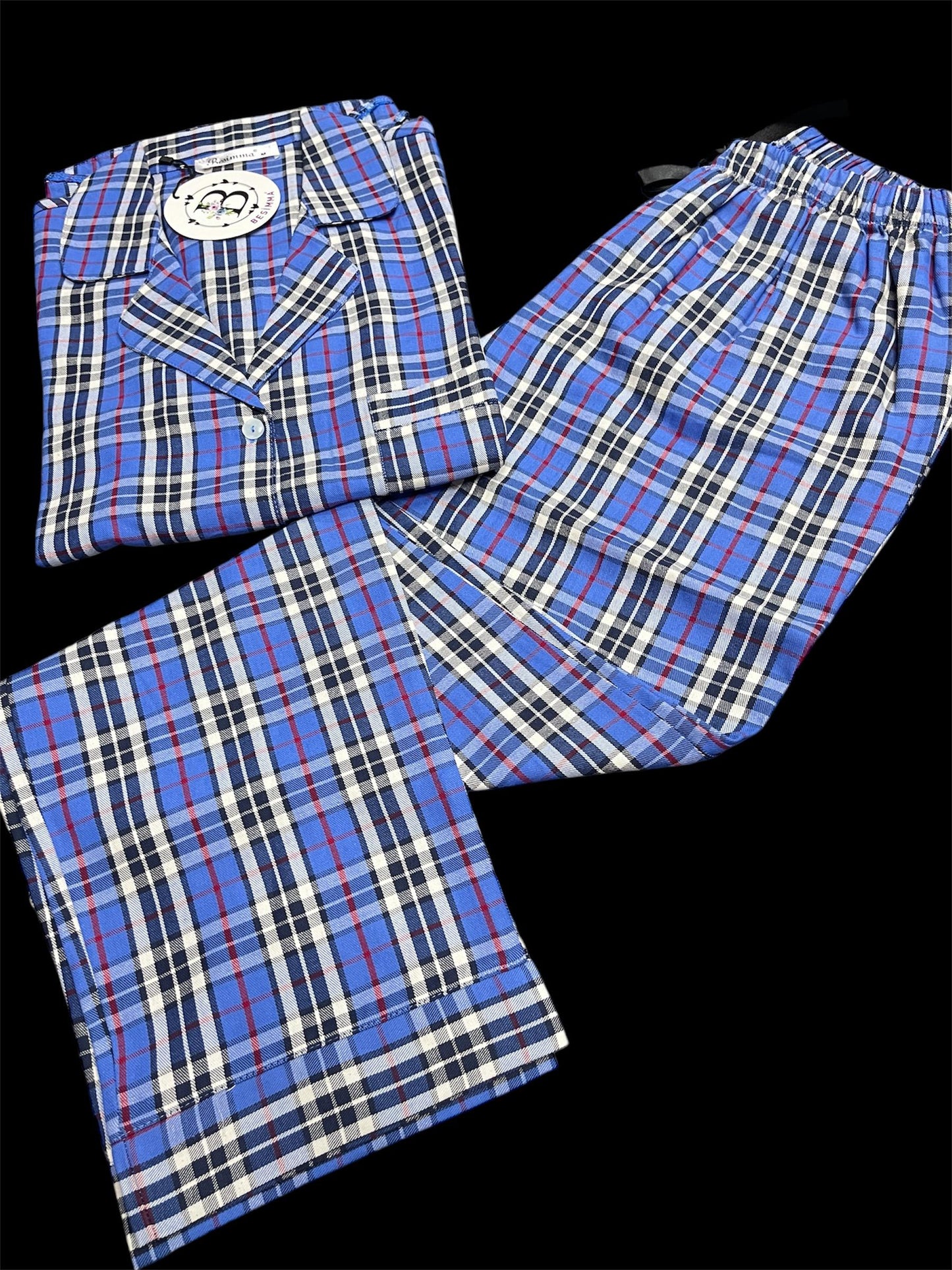 Pyjamaset- Nachtkleding Met Geruit Patroon- Blauw