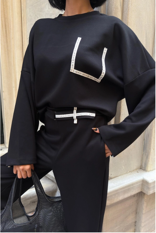 Trainingspak - Loungewear- Modal Pak Met Taillebanddetail Zwart