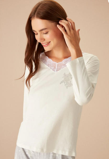 Dames Pyjama Set -Homewear -Grijs/Wit