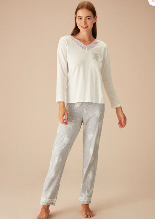 Dames Pyjama Set -Homewear -Grijs/Wit
