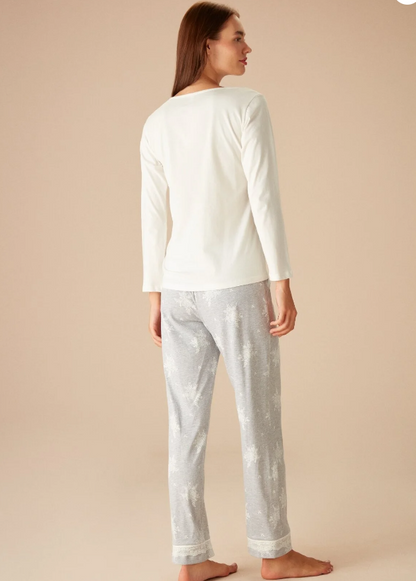 Dames Pyjama Set -Homewear -Grijs/Wit