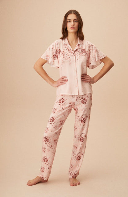 Dames Pyjama Set -Homewear  Korte Mouwen Oudroze