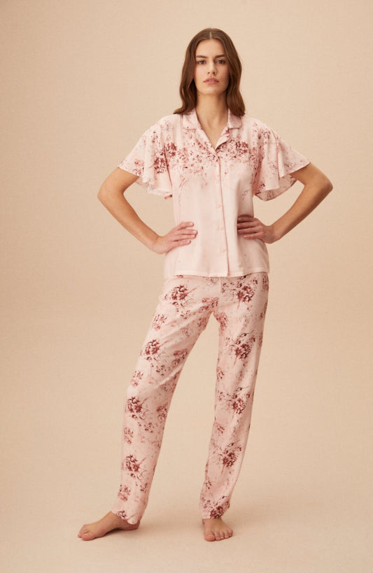 Dames Pyjama Set -Homewear  Korte Mouwen Oudroze