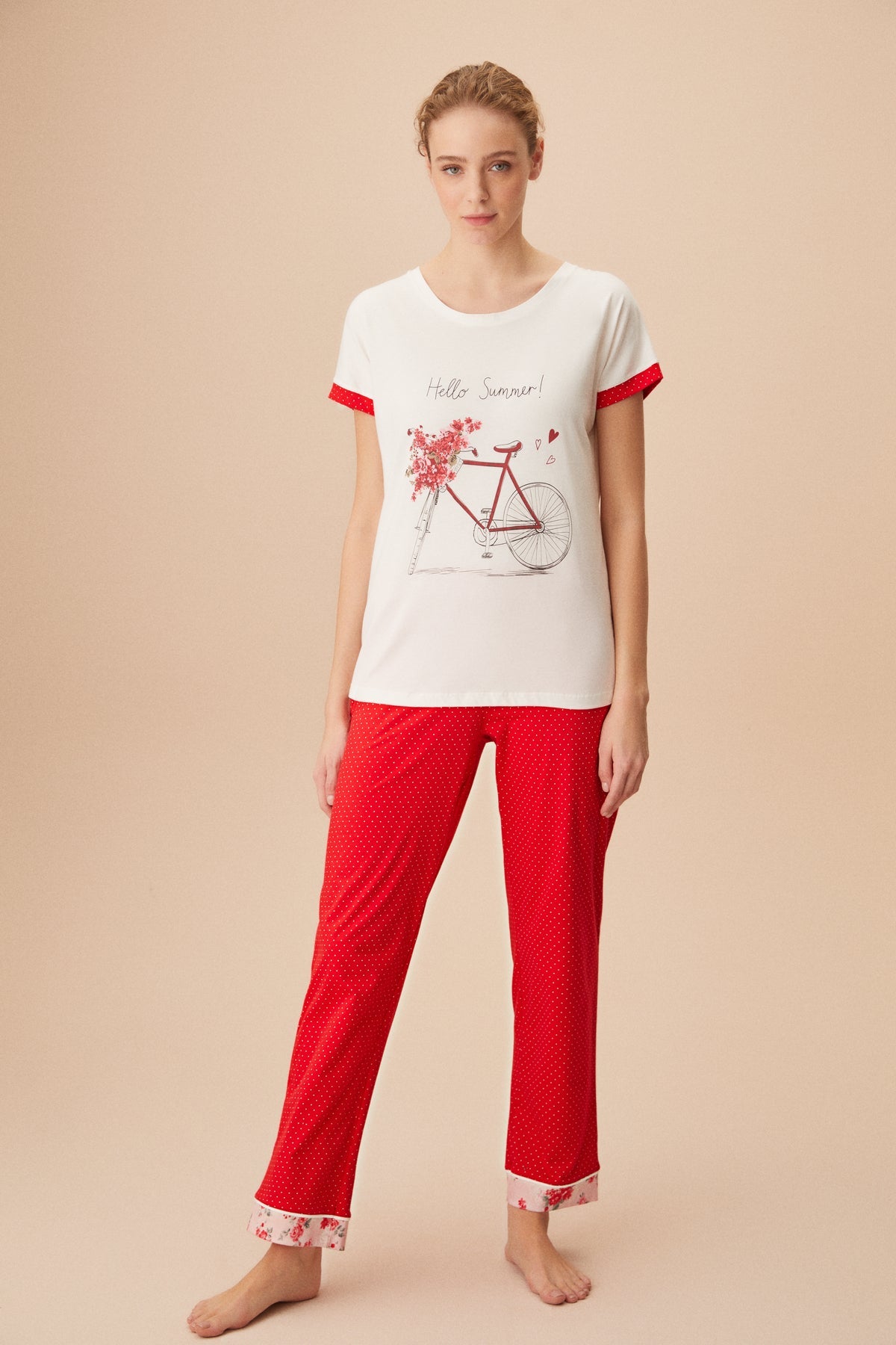 Katoen Dames Pyjama Set bloemen Print