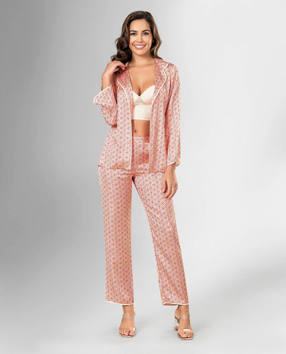 Satijn Luxe Dames Pyjama Set 3-delige- Sexy Nachtkleding
