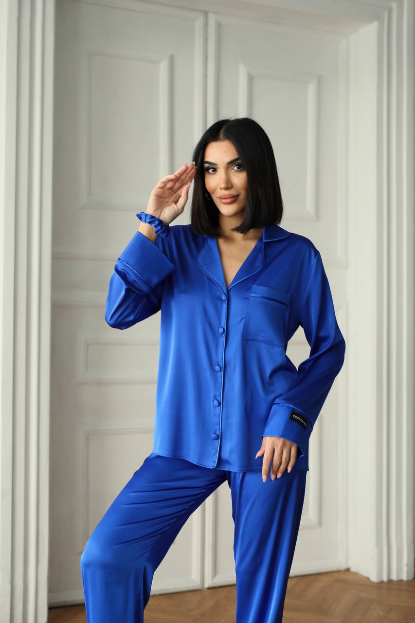 Satijnen Pyjamaset- Nachtkleding Blauw
