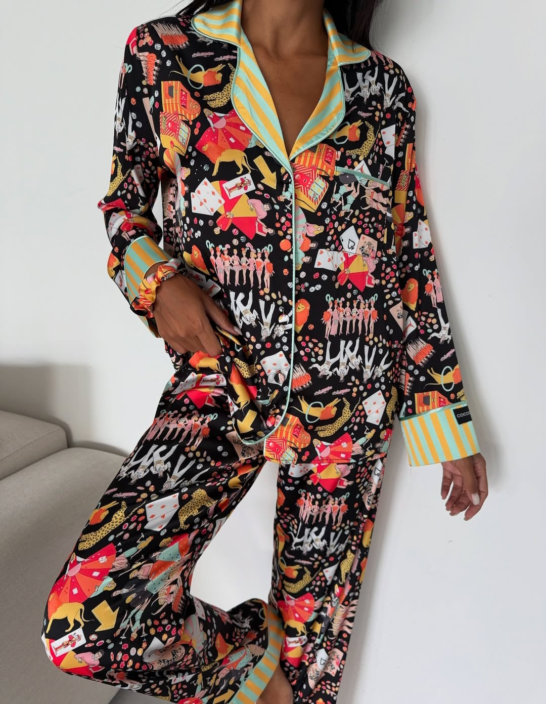 Satijnen- Luxe Pyjamaset- Nachtkleding Zwart