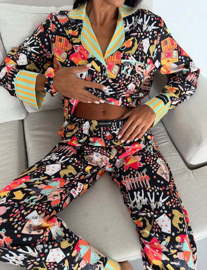 Satijnen- Luxe Pyjamaset- Nachtkleding Zwart