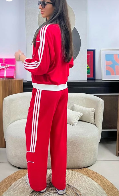 Trainingspak - Loungewear- Joggingspak - Sport kleding Met Ritssluiting - Wijde Pijpen Rood