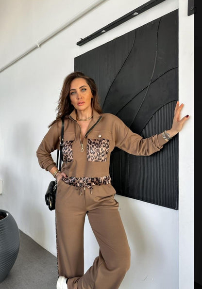 Trainingspak - Loungewear- Joggingspak - Sport kleding- Huispak Bruin