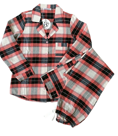 Flanel Dames Pyjamaset Met Geruit Patroon