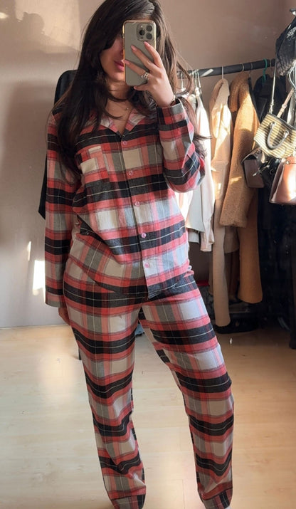 Flanel Dames Pyjamaset Met Geruit Patroon