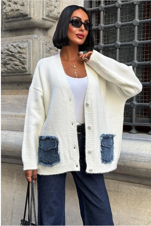 Dames Oversized Vest Met V-hals & Flapzakken Wit/Ecru Eén maat