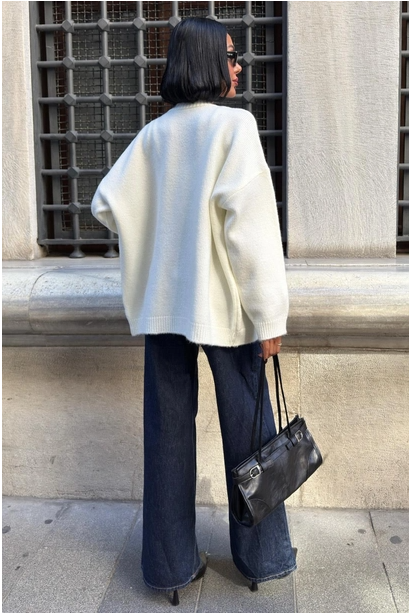 Dames Oversized Vest Met V-hals & Flapzakken Wit/Ecru Eén maat