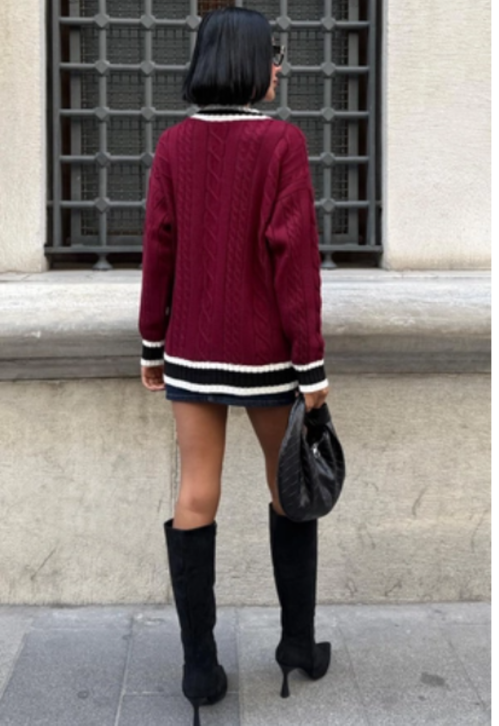 Oversized V-hals Vest Met Patchzakken- Bordeauxrood Een Maat