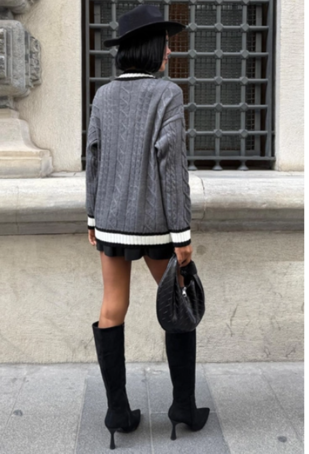 Dames Oversized V-hals Vest Met Patchzakken- Grijze