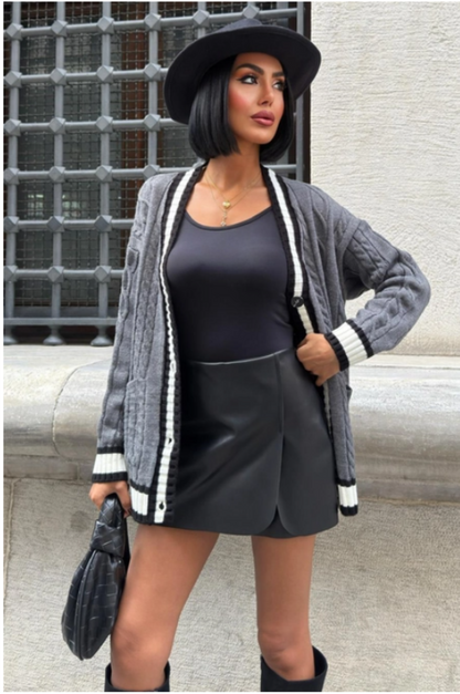 Dames Oversized V-hals Vest Met Patchzakken- Grijze