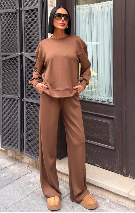 Dames Trainingspak - Loungewear- Joggingspak- Sporttrainingspak Bruin