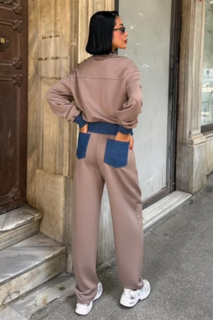 Trainingspak - Loungewear- Joggingspak - Sport kleding Met Ritssluiting- Jean- Modal Bruin