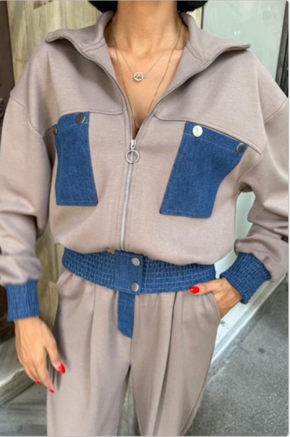 Trainingspak - Loungewear- Joggingspak - Sport kleding Met Ritssluiting- Jean- Modal Bruin