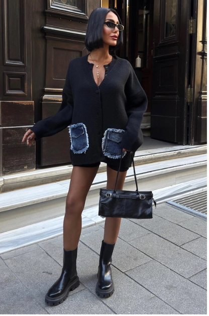 Dames Oversized Vest Met V-hals & Flapzakken Zwarte Eén maat