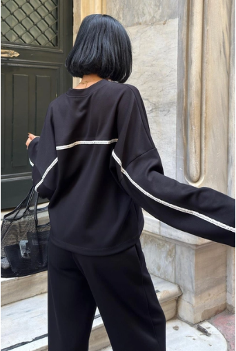 Trainingspak - Loungewear- Modal Pak Met Taillebanddetail Zwart