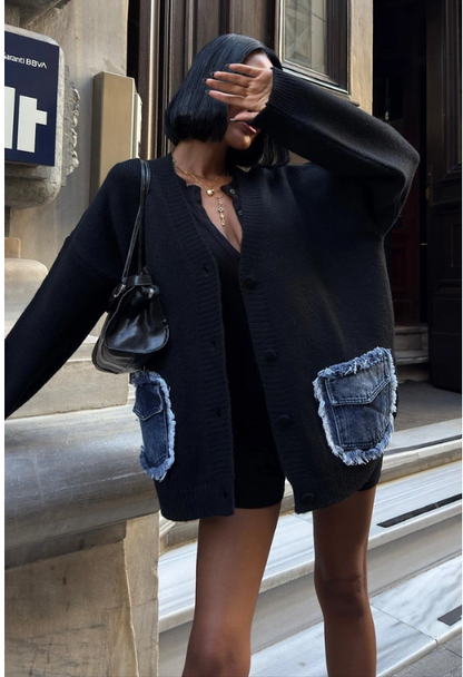 Dames Oversized Vest Met V-hals & Flapzakken Zwarte Eén maat