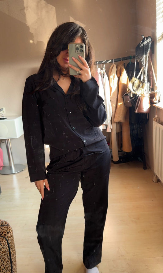 Pyjamaset- Nachtkleding-  Flamingo Print Zwart